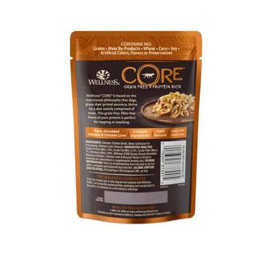 Wellness CORE Simply Shreds Shredded Chicken, Chicken Liver and Broccoli Wet Dog Food 79g x 12