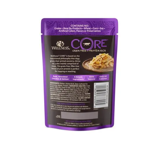 Wellness CORE Simply Shreds Shredded Chicken, Salmon and Pumpkin Wet Dog Food 79g