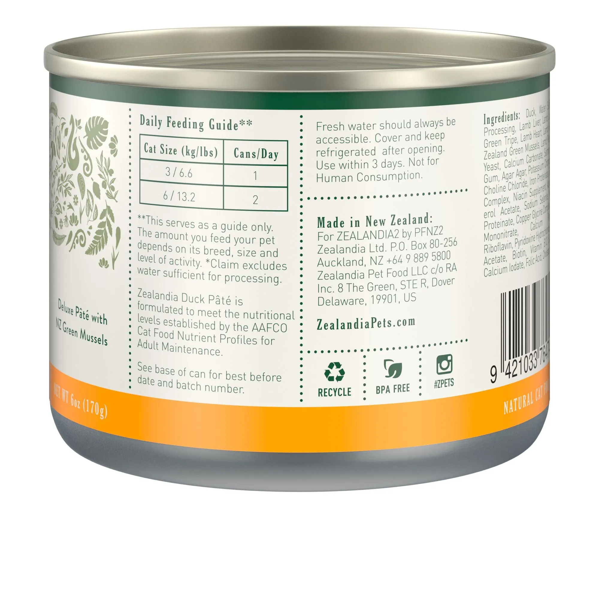 Zealandia Duck Pate Adult Cat Wet Food 170g