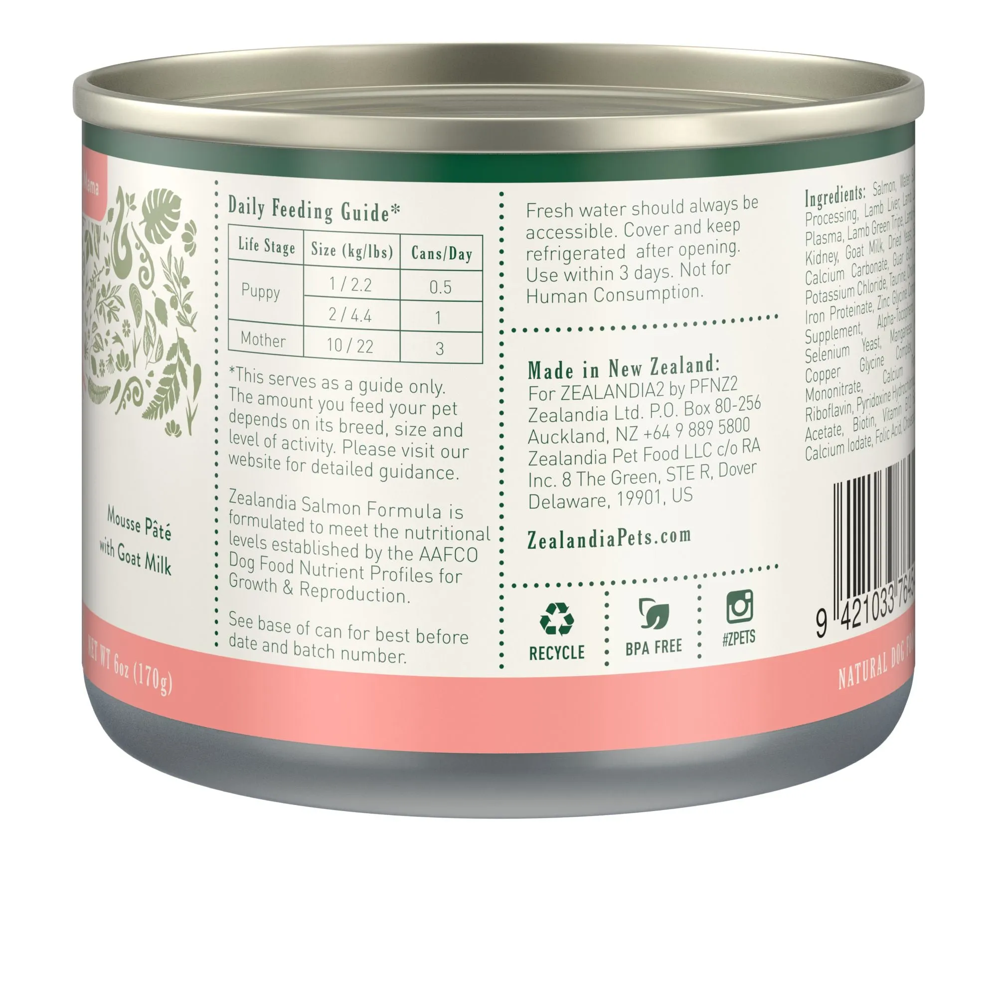 Zealandia Puppy and Mama Salmon Mousse Pate Wet Food 170g