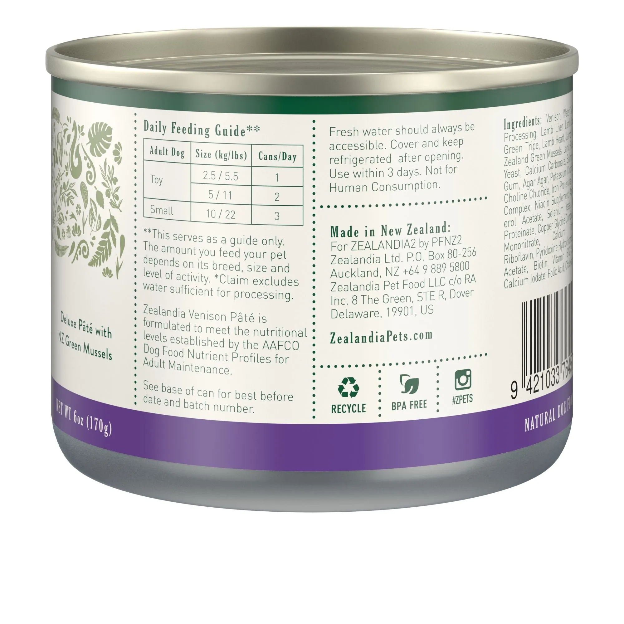 Zealandia Venison Pate Adult Dog Wet Food 170g x24