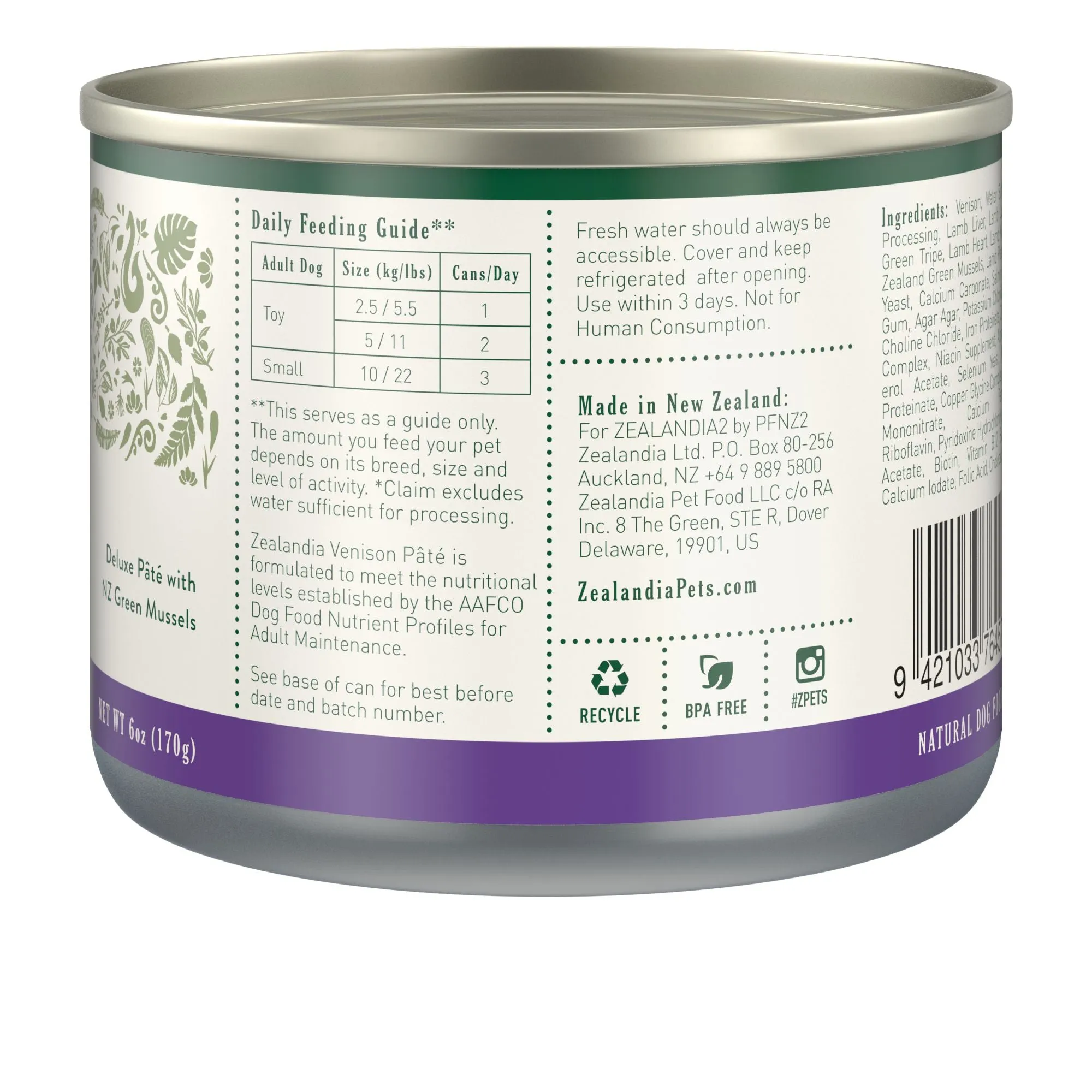 Zealandia Venison Pate Adult Dog Wet Food 170g