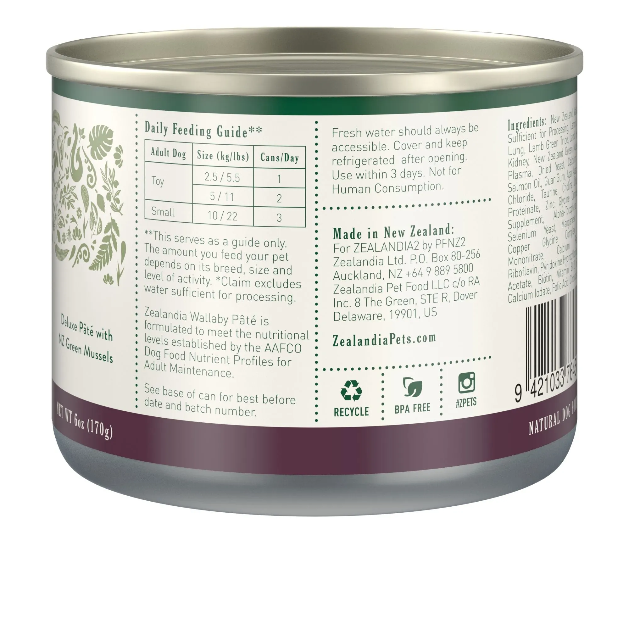Zealandia Wallaby Pate Adult Dog Wet Food 170g
