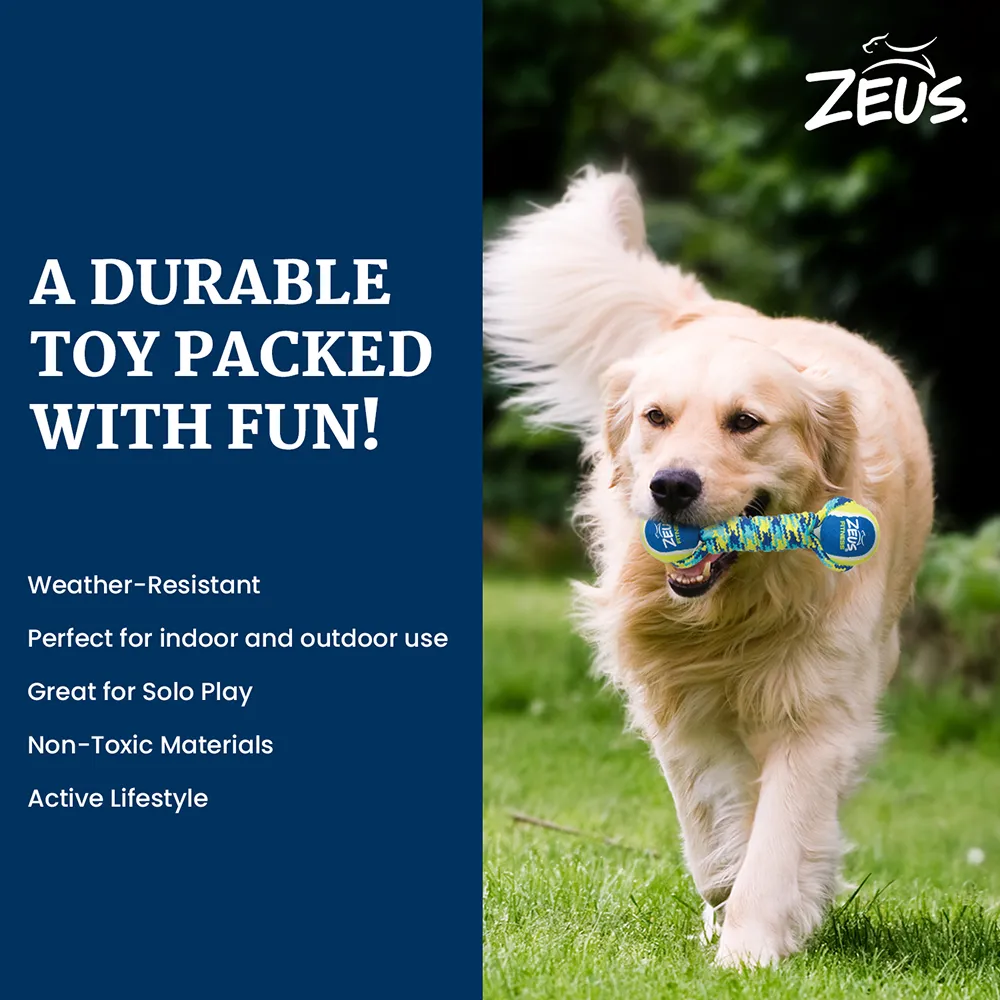 Zeus Double Tennis Ball Rope Dumbbell Toy for Dogs (Blue)