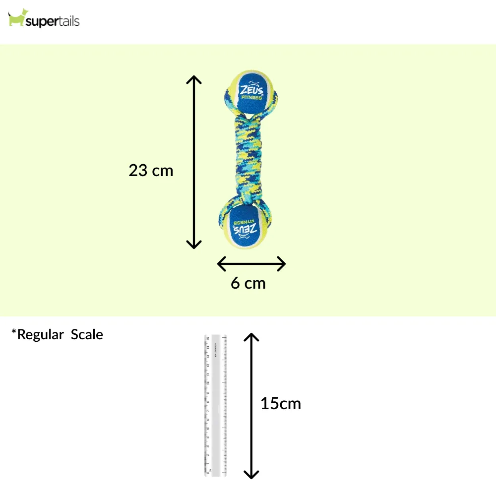 Zeus Double Tennis Ball Rope Dumbbell Toy for Dogs (Blue)