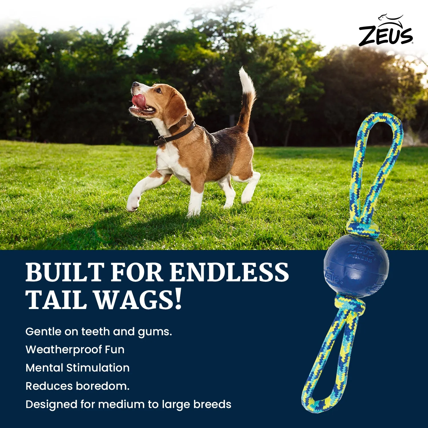 Zeus Rope Ball Tug with Hand Loops Toy for Dogs (Yellow)