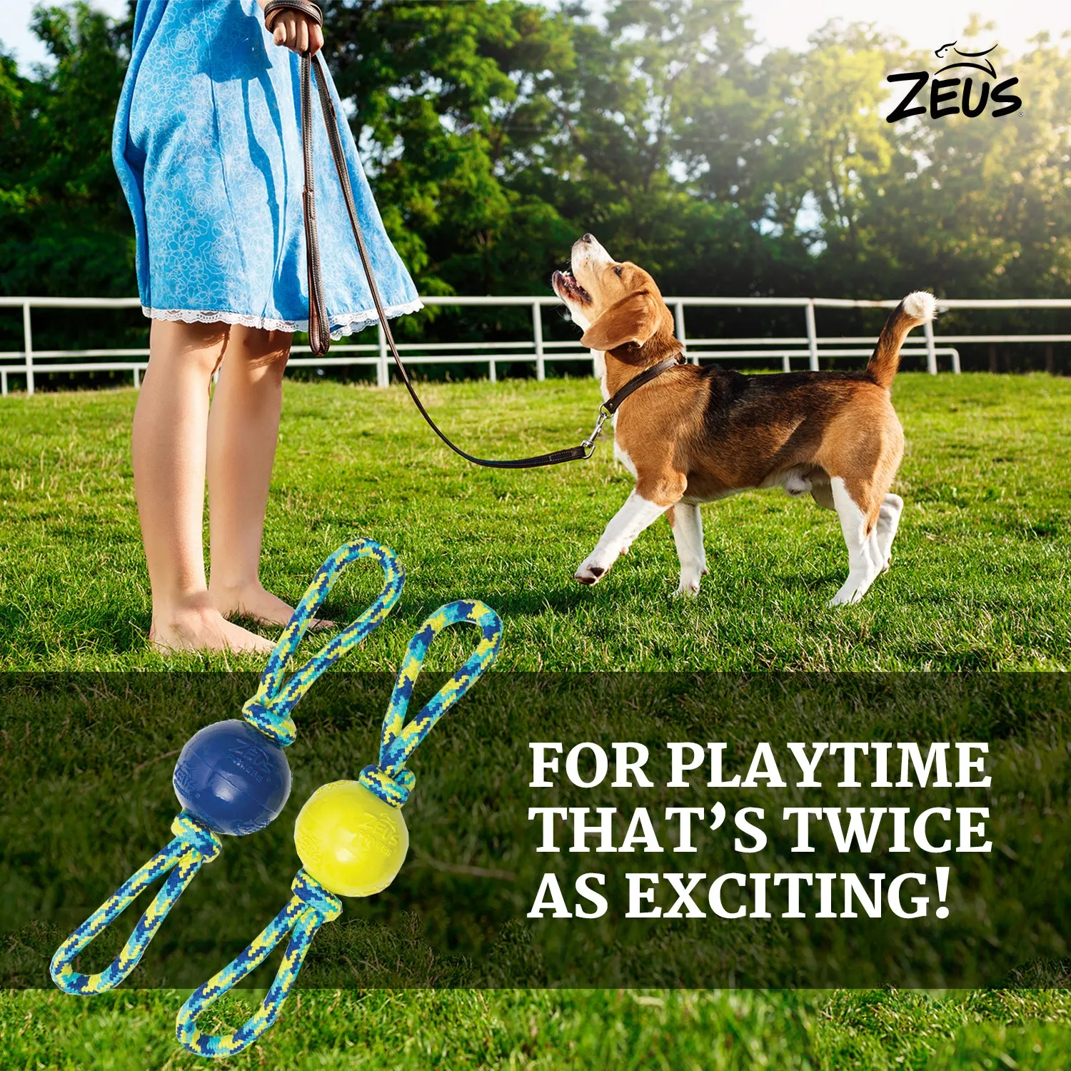 Zeus Rope Ball Tug with Hand Loops Toy for Dogs (Yellow)