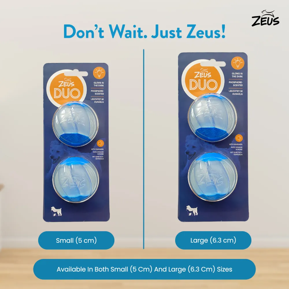 Zeus Squeaker & Glow DUO Ball for Dogs (Blue)
