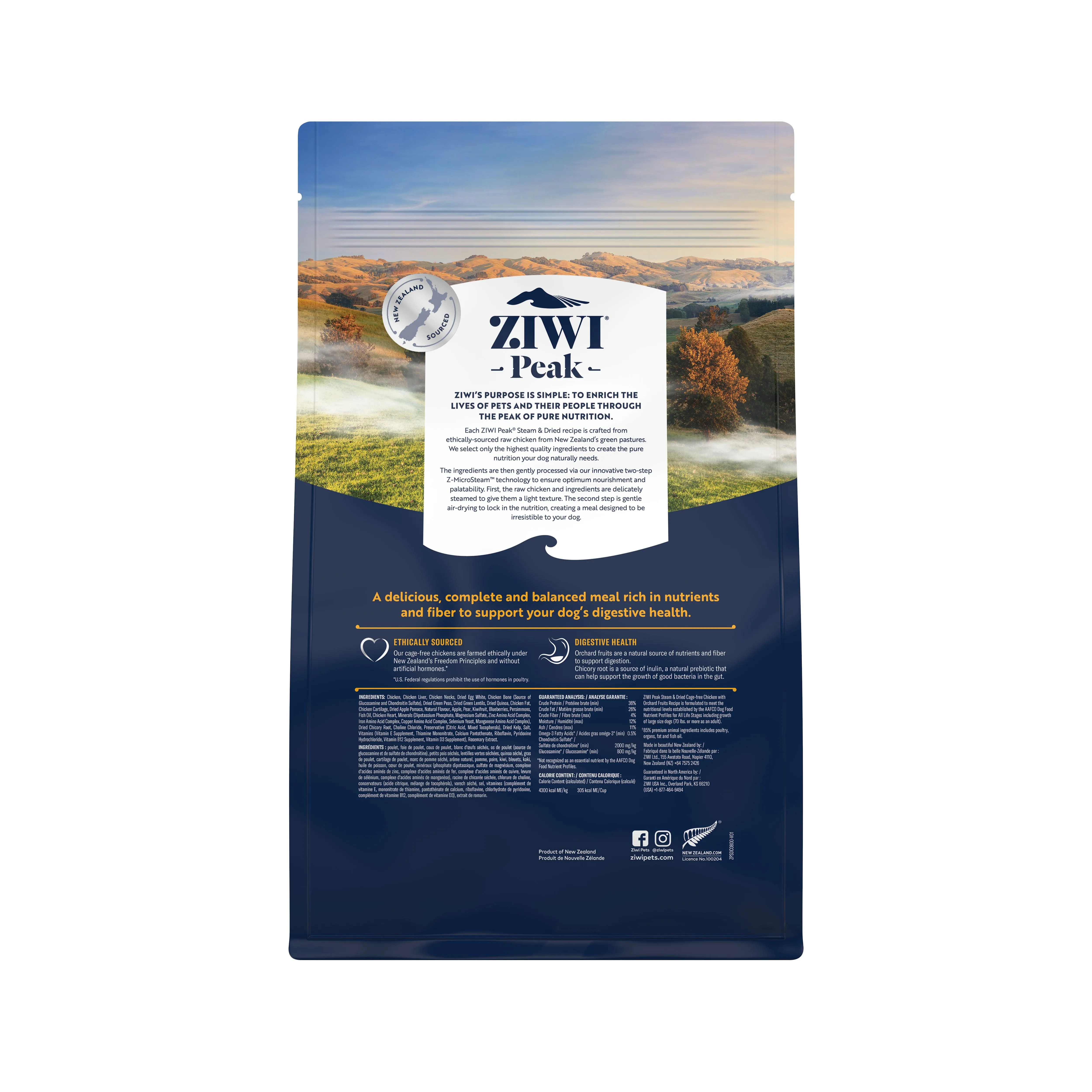 ZIWI Peak Steam and Dried Cage Free Chicken with Orchard Fruits Dog Food 800g
