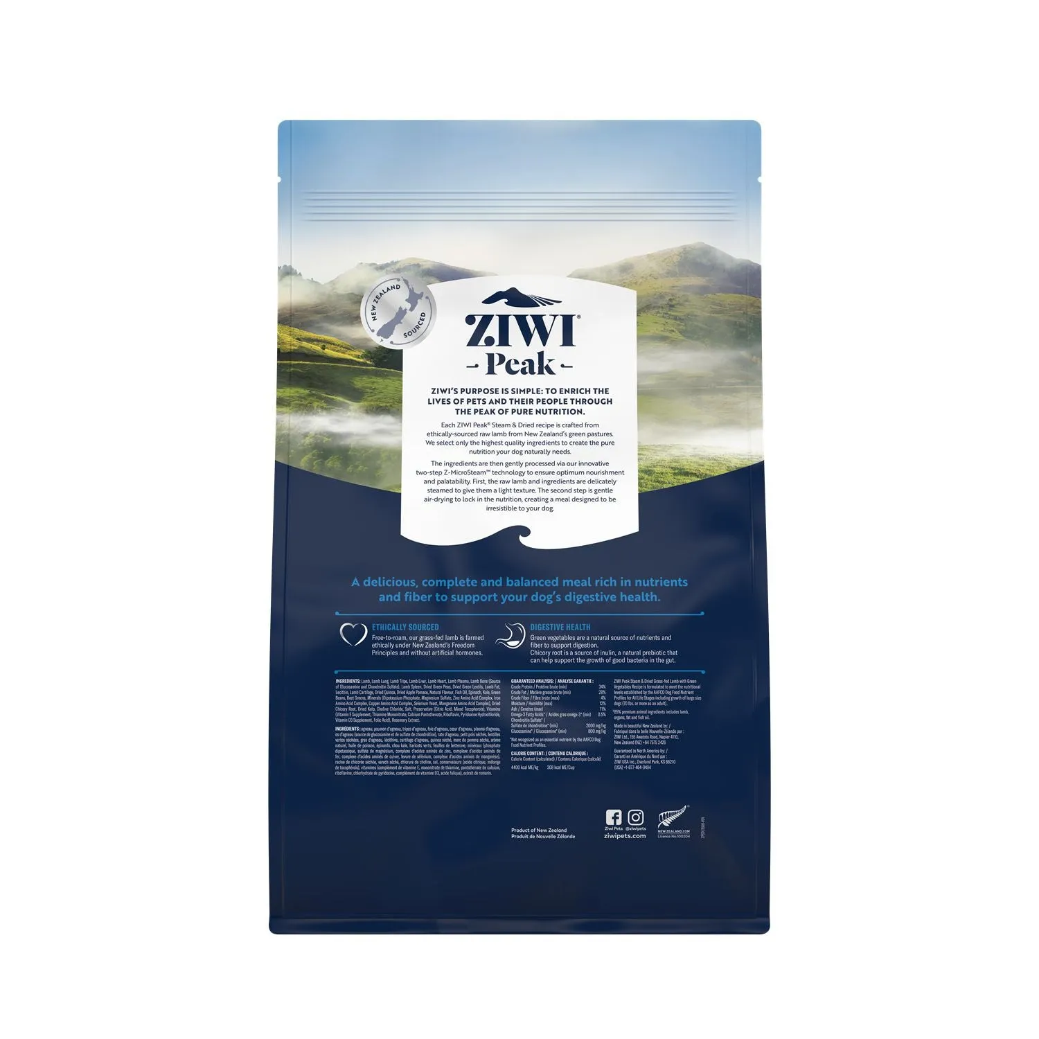 ZIWI Peak Steam and Dried Lamb with Green Vegetables Dog Food 1.5kg