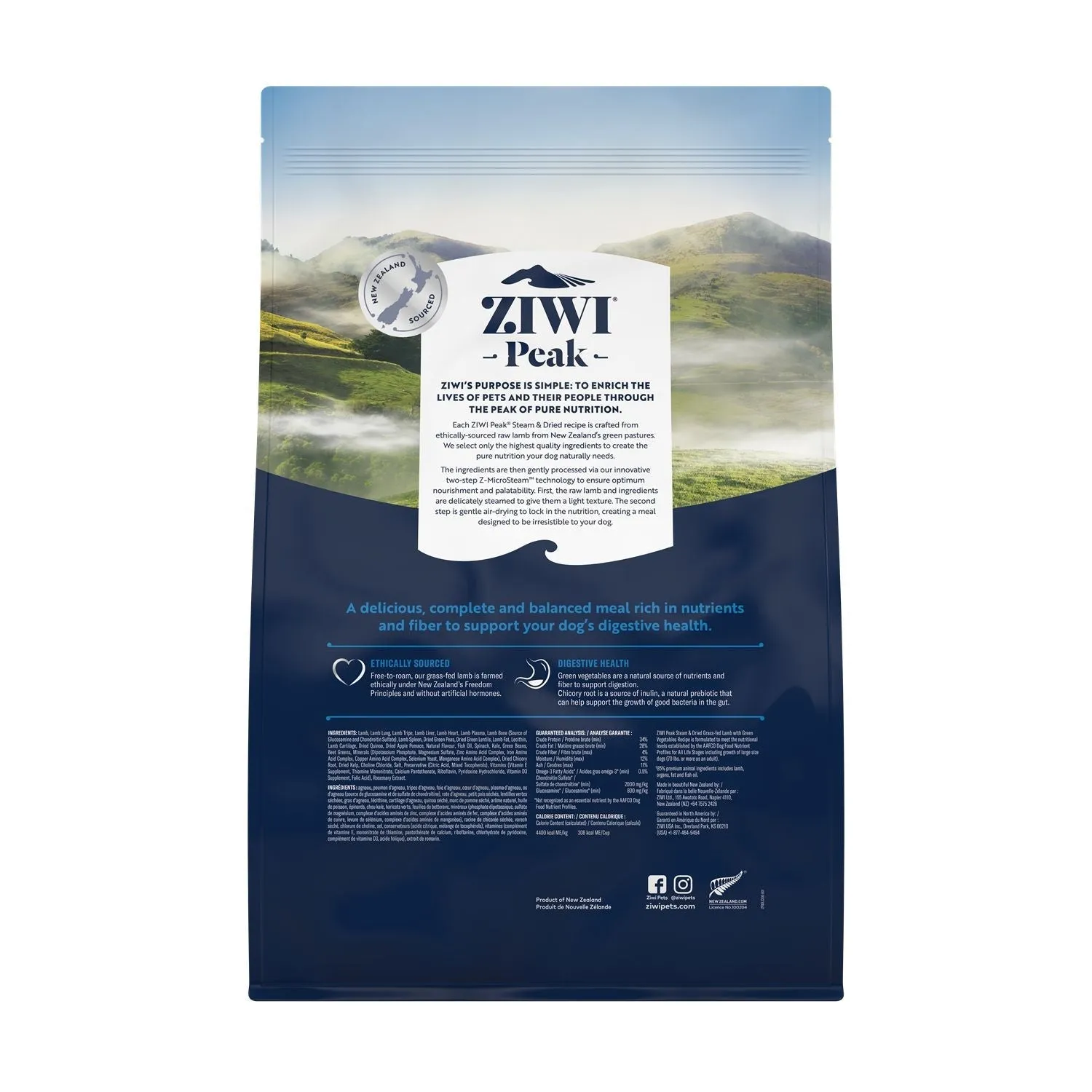 ZIWI Peak Steam and Dried Lamb with Green Vegetables Dog Food 3.2kg